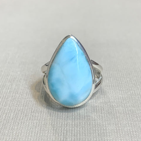 Sterling Silver Large Pear-shape Larimar Ring - G8528