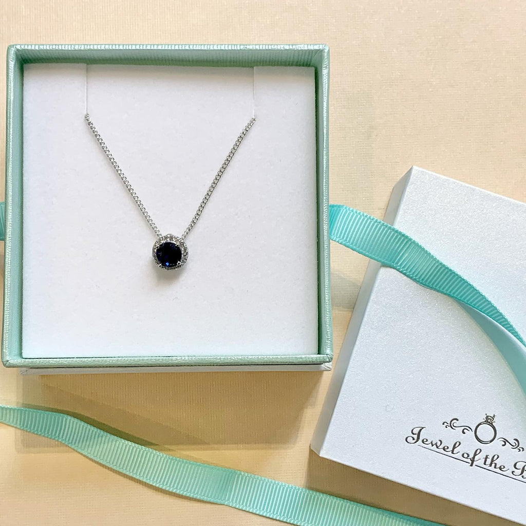 9ct White Gold Created Blue Sapphire & CZ Necklace - G8591