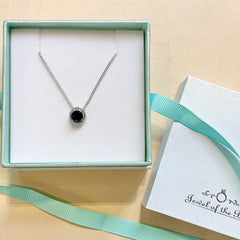 9ct White Gold Created Blue Sapphire & CZ Necklace - G8591