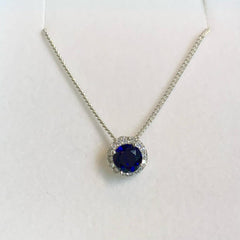 9ct White Gold Created Blue Sapphire & CZ Necklace - G8591