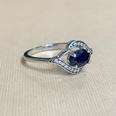 Sterling Silver 1.1ct Created Blue Sapphire and Cubic Zirconia Ring - R2133