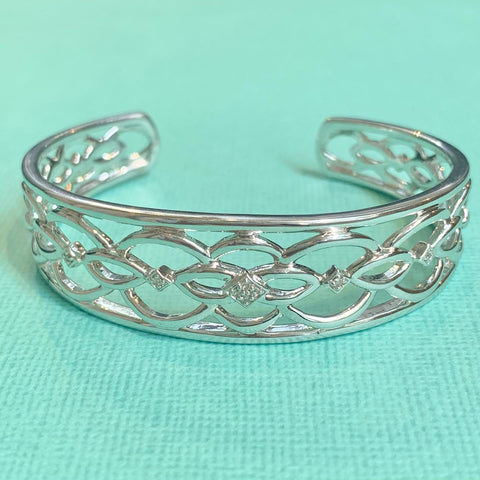 Sterling Silver Filigree Bead-Set Diamond Cuff - G7106