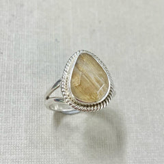 Sterling Silver Pear-Shaped Golden Rutilated Quartz Ring - G8548