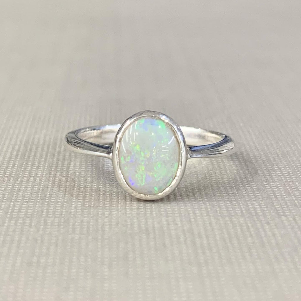 Sterling Silver Solid Coober Pedy White Opal Ring - R2789
