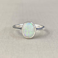 Sterling Silver Solid Coober Pedy White Opal Ring - R2789