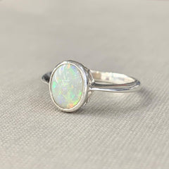 Sterling Silver Solid Coober Pedy White Opal Ring - R2789