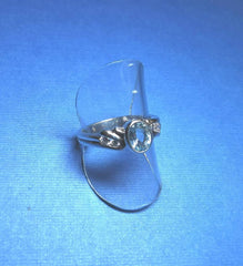 Sterling Silver oval Bezel Set Blue Topaz and Cubic Zirconia Ring - R2810