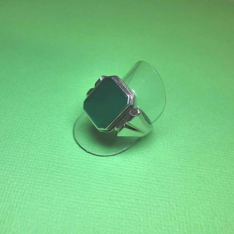 STERLING SILVER 14X12MM OCTAGONAL CHRYSOPRASE GENTS RING SIZE U - R2670