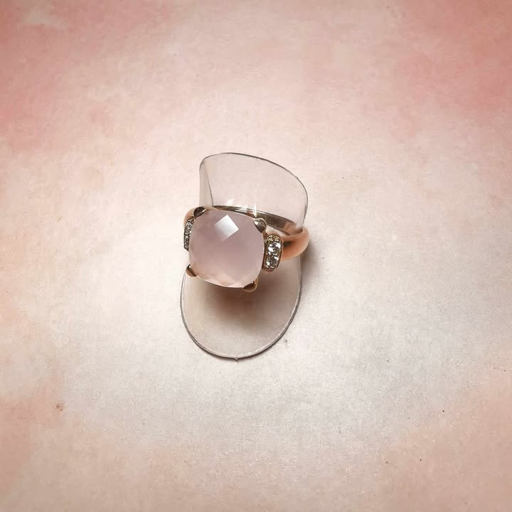 Sterling Silver Rose Gold Plated with Rose Quartz and Cubic Zirconia. Size R1/2 - R2903