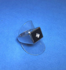 STERLING SILVER RECTANGLE BLACK ONYX RING WITH CZ SIZE W - R2673