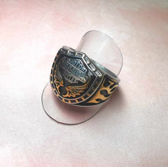 Stainless Steel Gents Harley Davidson dress ring with Gold Highlights Size 12 - R2801