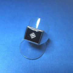 STERLING SILVER RECTANGLE BLACK ONYX RING WITH CZ SIZE W - R2673