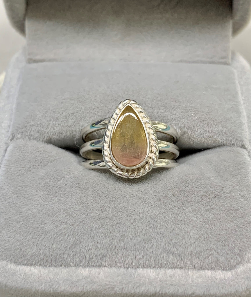 Sterling Silver Pear-shaped Watermelon Tourmaline Ring - G8535