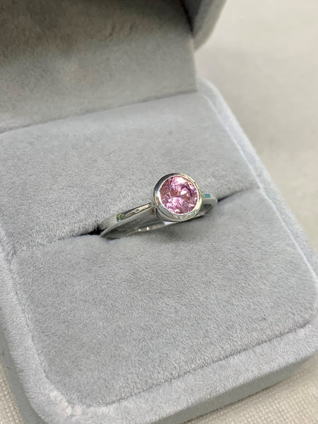 •PINK TOURMALINE - TRIANGLE• textured band silver ring (size 6)
