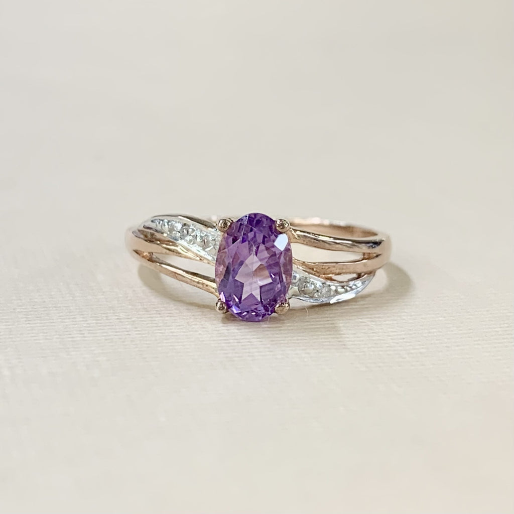9ct Rose Gold Amethyst & Diamond Twist Ring - G9050