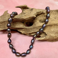 8-8.5mm Black Rice Pearl Necklace Strand - P1078