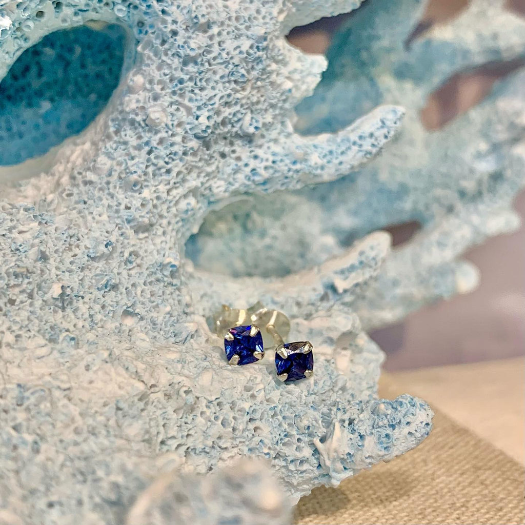 Sterling Silver Blue Cubic Zirconia Studs - G7973