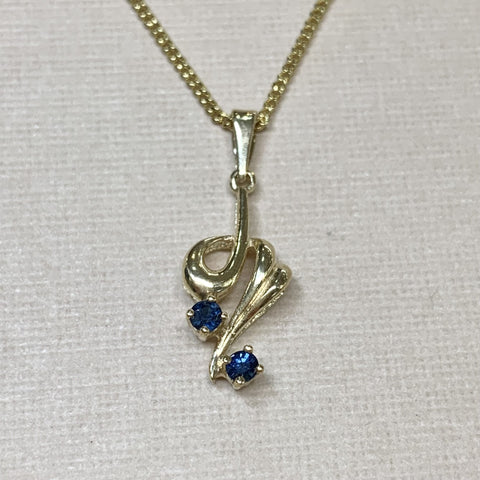 9ct Yellow Gold Blue Sapphire Pendant - G9074