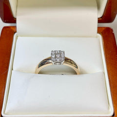 9ct Yellow Gold Diamond Ring with White Gold Setting - R2382