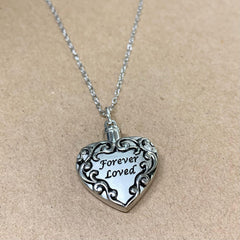 Sterling Silver "Forever Loved" Filigree Heart Memorial Pendant - G9076