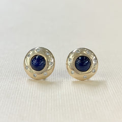 9ct Yellow Gold Sapphire And Diamond Surround Stud Earrings - G2907