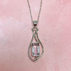 Sterling Silver Emerald Cut Kunzite Pendant - G8539