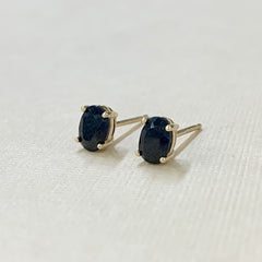9ct Yellow Gold Oval Sapphire Claw Set Earrings - G6511