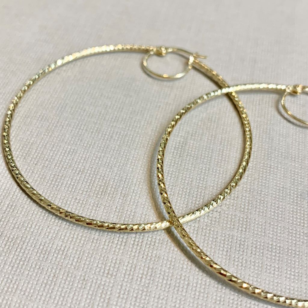 9ct Yellow Gold Faceted Large Hoop Earrings - G6543