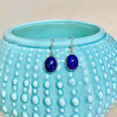 Sterling Silver Oval Lapis Lazuli Drop Earrings - G9083