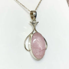 Sterling Silver Morganite Cabochon Oval Pendant - G8532