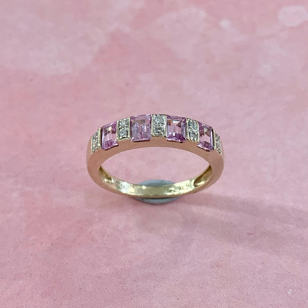 9ct Yellow Gold Pink Sapphire and Diamond Ring - R2365