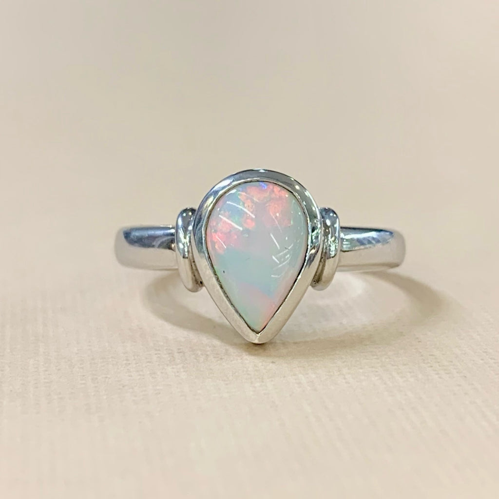 Sterling Silver Tear Drop Bezel Set Coober Pedy Solid Opal Ring - R2161