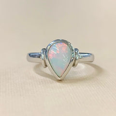 Sterling Silver Tear Drop Bezel Set Coober Pedy Solid Opal Ring - R2161