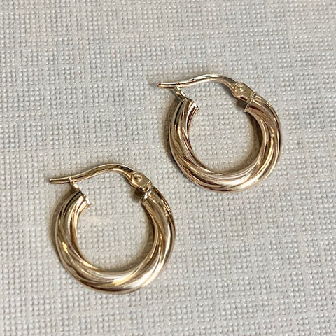 9ct Rose Twist Pattern Hollow Hoops 10mm - G6074