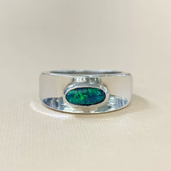 Sterling Silver Unisex Solid 1.1Ct Opal Concave Ring - R2037