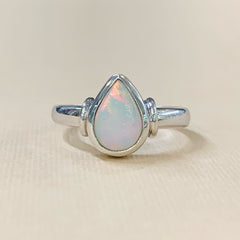 Sterling Silver Tear Drop Bezel Set Coober Pedy Solid Opal Ring - R2161