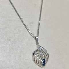 Sterling Silver Sapphire Leaf Design Necklace - G9073