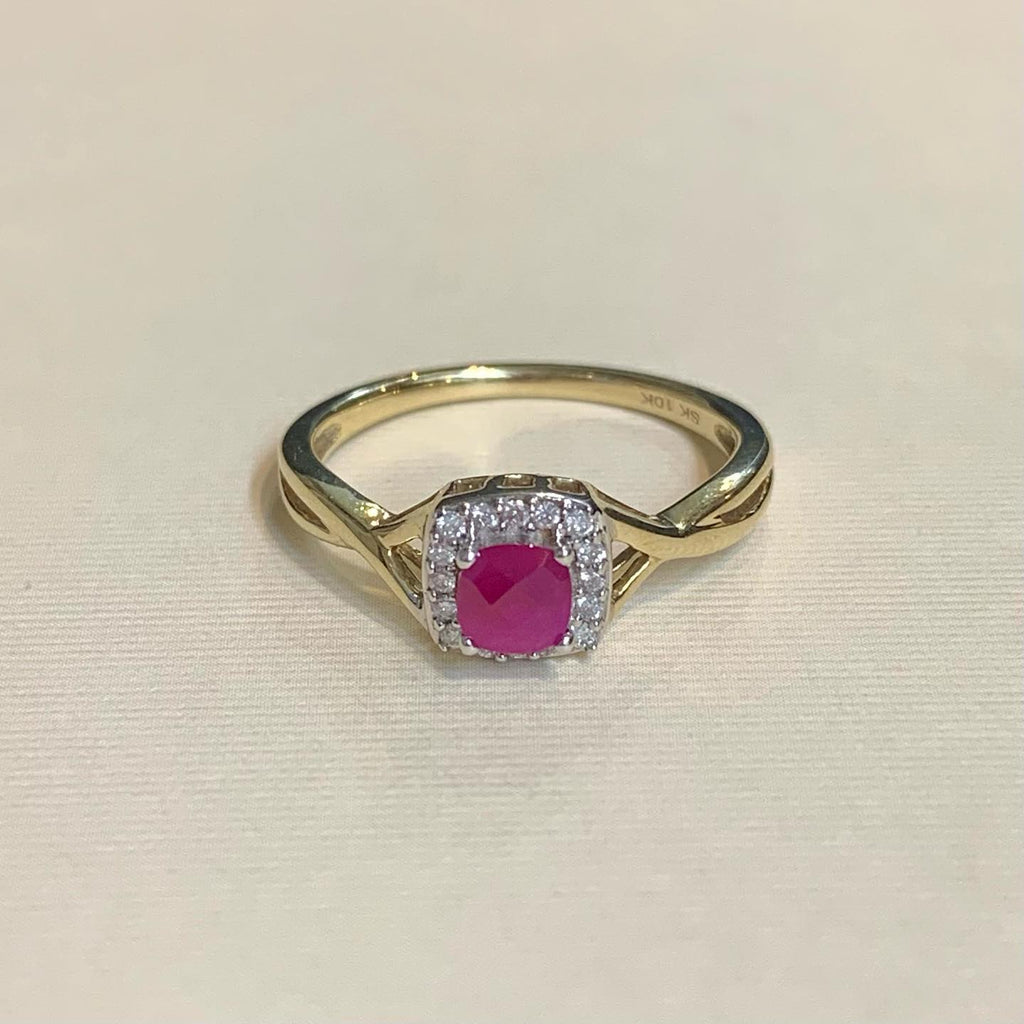 10ct Yellow Gold Natural Ruby And Diamond Ring - R1969