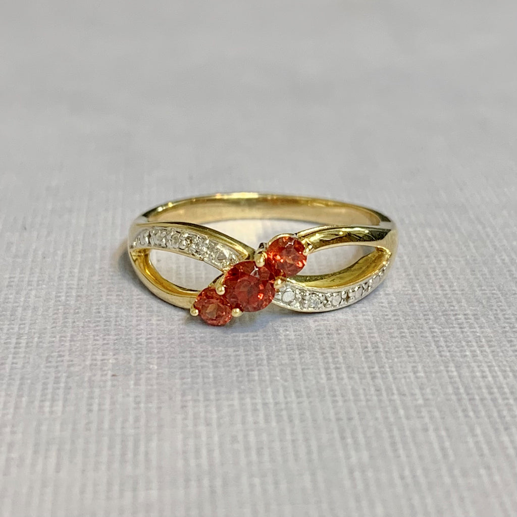 9ct Yellow Gold Triple Round Garnet Ring - R2400