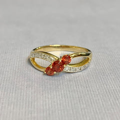 9ct Yellow Gold Triple Round Garnet Ring - R2400