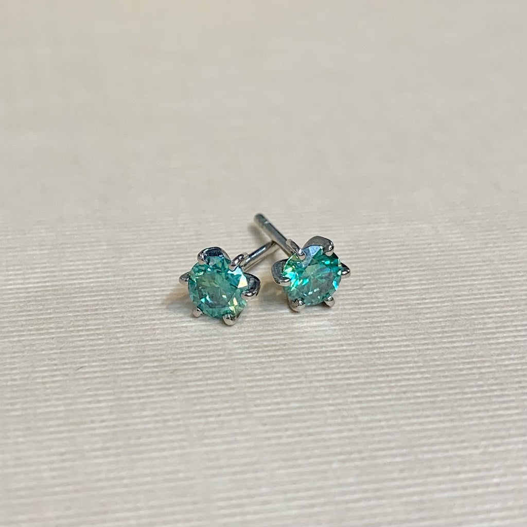 9ct White Gold Handmade Green Moissanite Studs - G7743