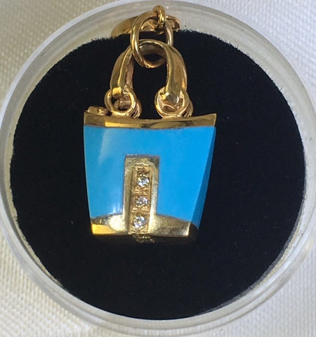 9ct Yellow Gold Cubic Zirconia Turquoise Bag Charm -G1207