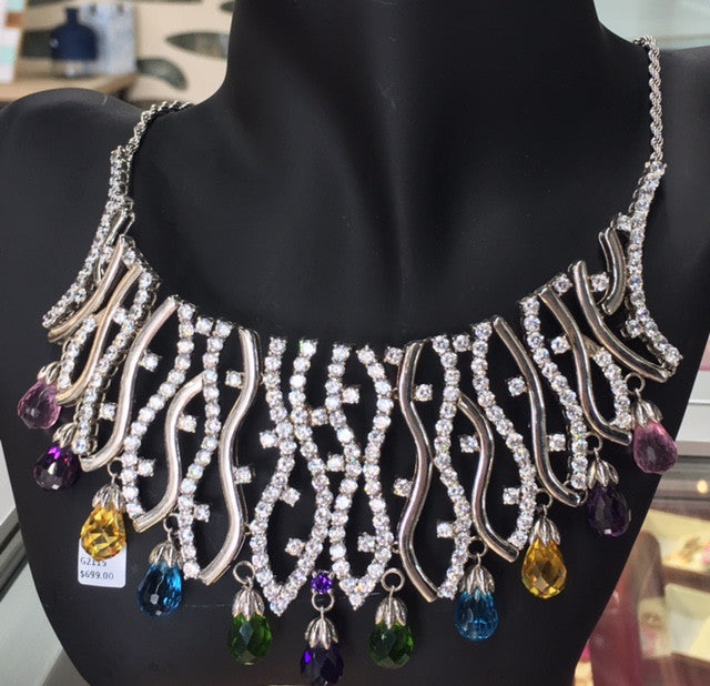 Sterling Silver Cubic Zirconia Mutli Colour Fancy Necklace - G2115