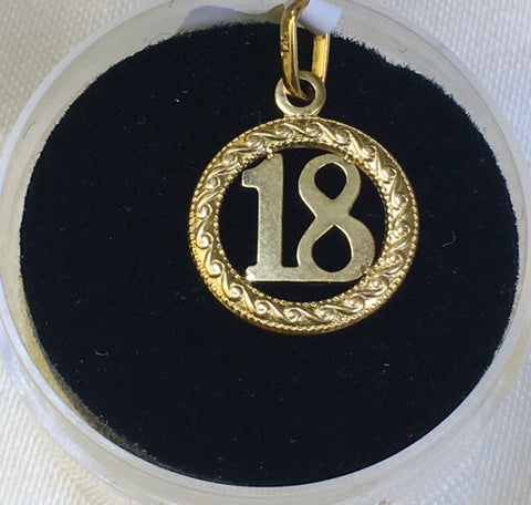 9ct Yellow Gold 18 Charm - G1153