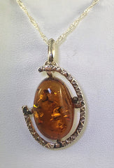 Sterling Silver Hammer Loop Design Baltic Amber Pendant - G5182