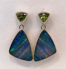 9ct Yellow Gold Opal and Peridot Drop Earrings -G7216