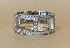 Sterling Silver Rhodium Plated Open Bar Cubic Zirconia Ring - R1216