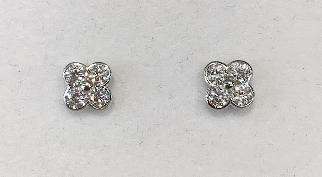 Sterling Silver Rhodium Plated Cubic Zirconia Flower Stud Earrings - G5015