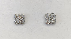 Sterling Silver Rhodium Plated Cubic Zirconia Flower Stud Earrings - G5015
