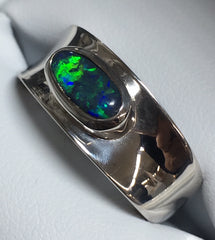 Sterling Silver Unisex Solid 1.1Ct Opal Concave Ring - R2037